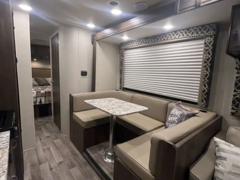 Dinette view from door with slide out in. Still plenty of room!