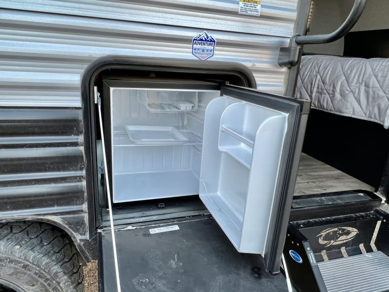 Exterior Fridge can be used when camper is plugged in. 