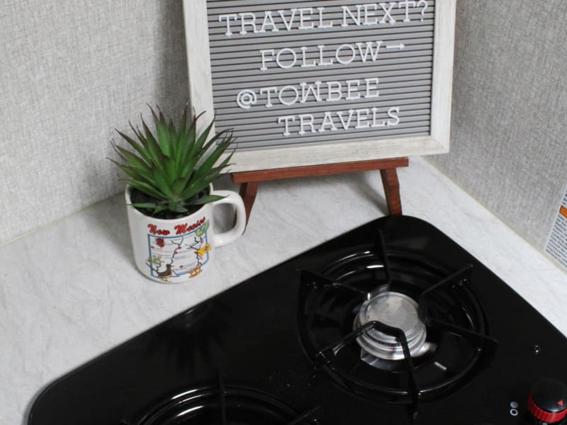 Two gas burners for easy cooking. Ps- Follow @towbeetravles on Instagram!
