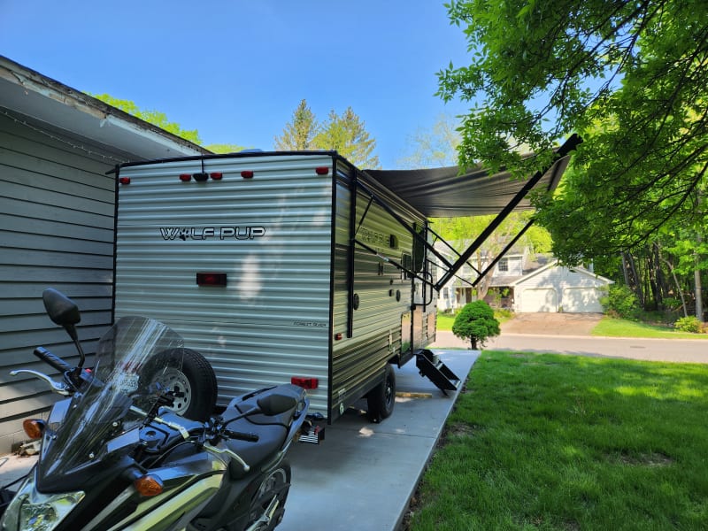 Motorcycle NOT included! All exterior lights work as expected for safety when rolling down the road or enjoying your favorite campground or driveway!