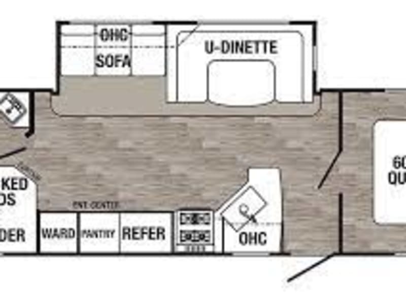 Spacious living space. Numerous storage areas throughout the camper.