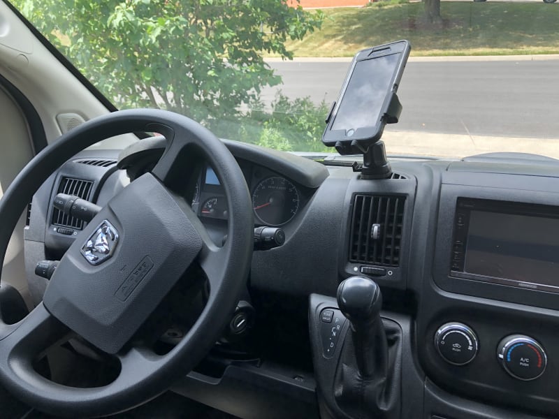 This shows the dash with an iPhone  mount.