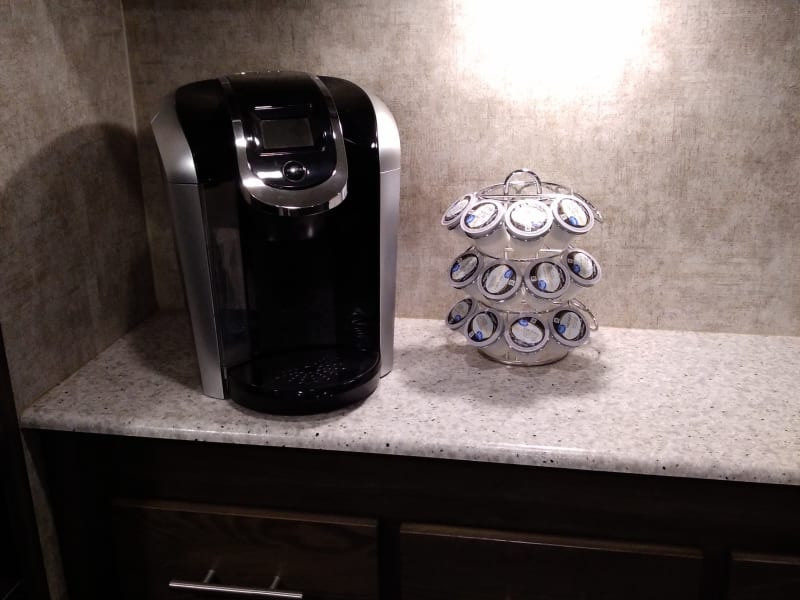 The coffee bar is open. we supply 2 boxes of coffee for the Keurig.