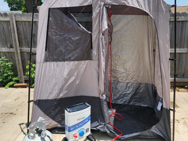 add-on optional hot water heater and 2 room shower tent. 