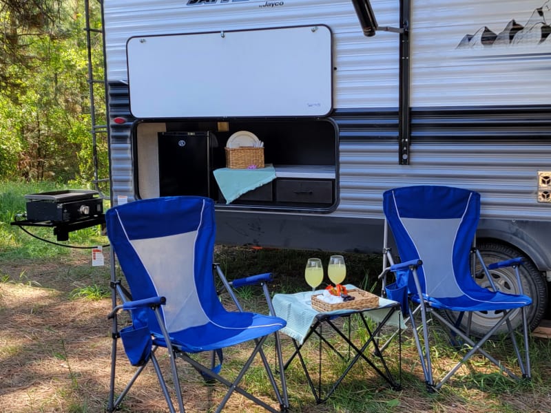 Outdoor kitchen set up for cooking outside.  