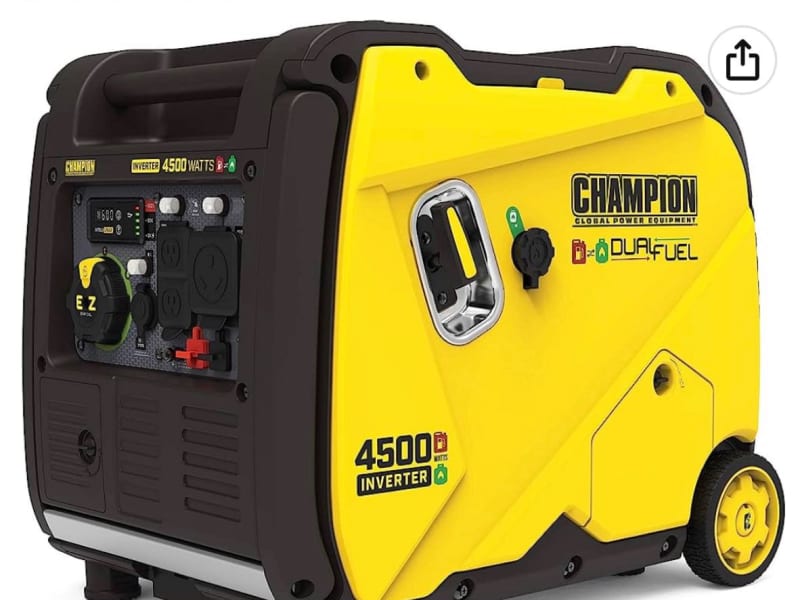 Complimentary use of NEW Champion Dual Fuel Inverter Generator with Electric Start.