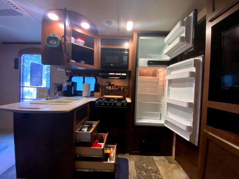Fully stocked kitchen.