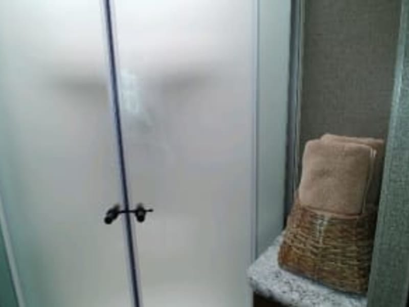 The enclosed shower.