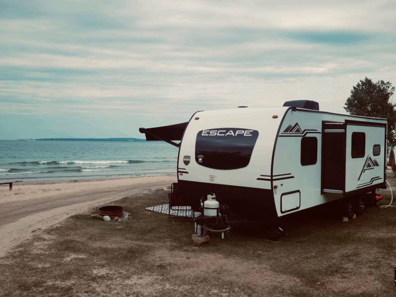 This is set up at a campground in Mackinaw City with the Mackinac Island across the waterway. 
