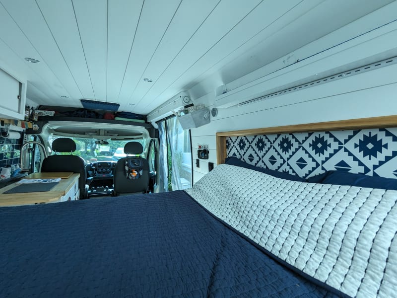 Main cabin and front cab from bed headboard angle