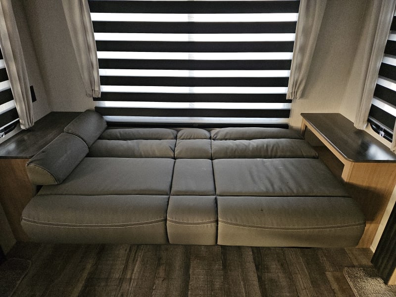 Couch folded out into bed