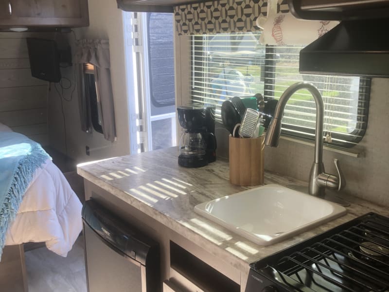 View from middle of camper.  Kitchen.