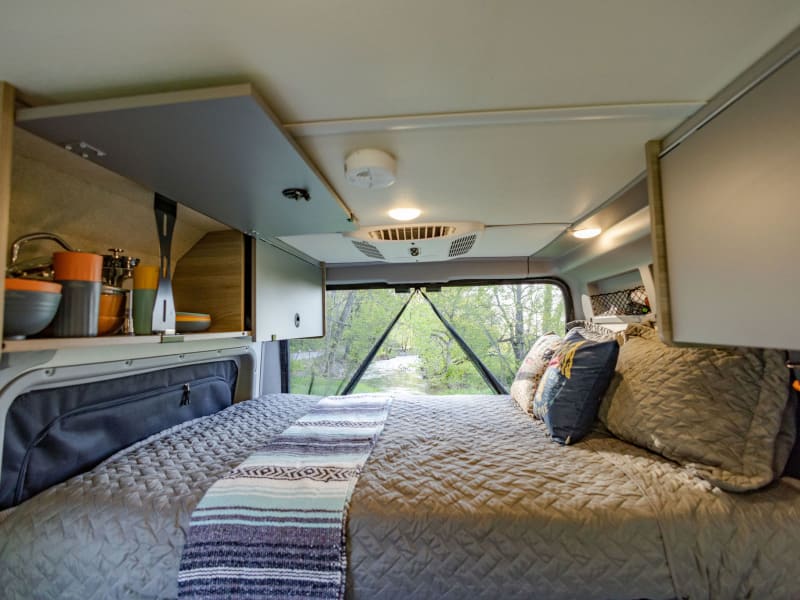 She has plenty of storage above the sleeper and all throughout the cabin. 