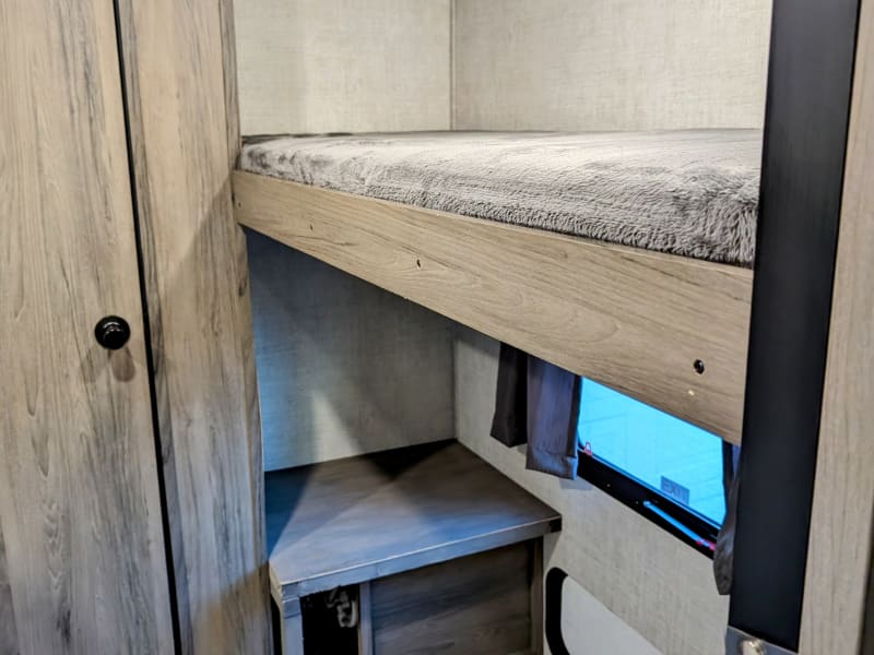 Bunkhouse has lots of storage which can be accessed via outdoor hatch for easy get up and go adventures!