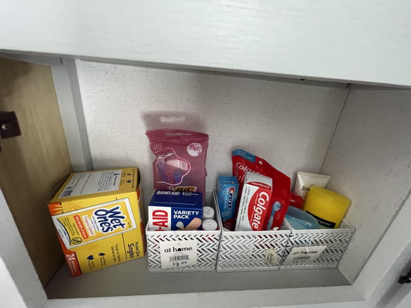 Extras in bathroom cabinet