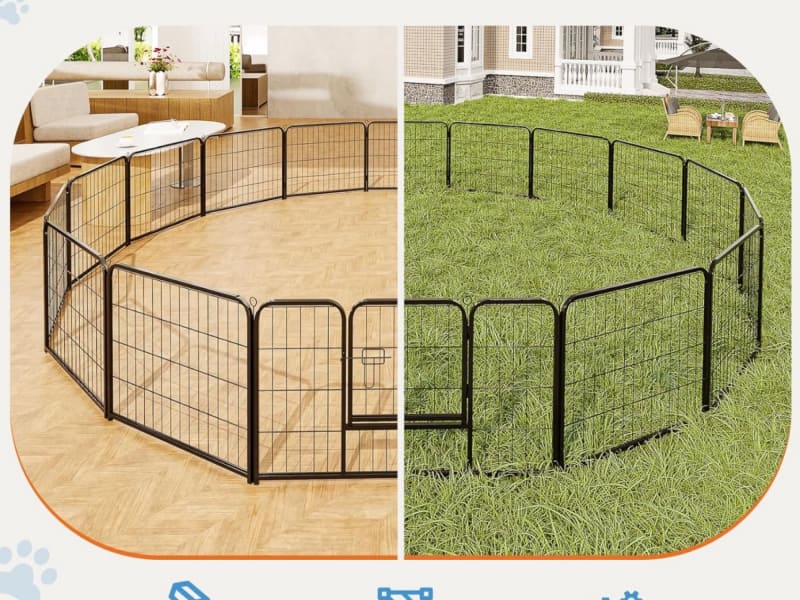add on...16 panels available for a quick easy setup for outside dog fencing at your campsite. super sturdy and hard to knock over (I have a big dog that uses it and jumps on it and it doesn't full over or come apart)