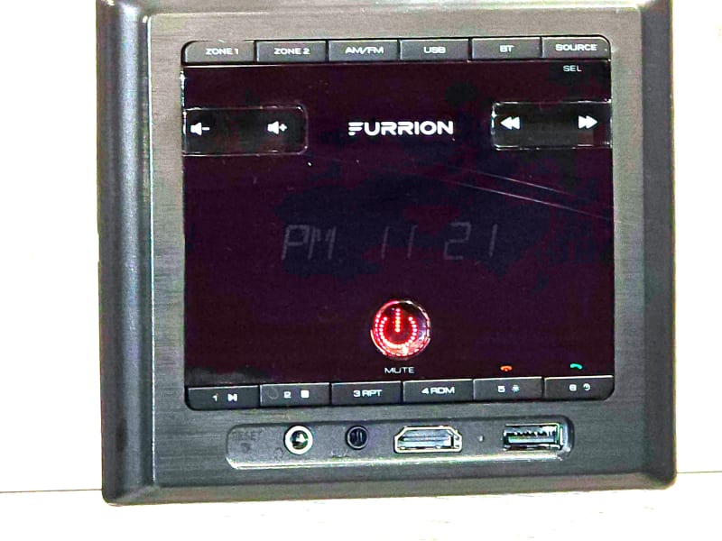 Interior/exterior radio system with am/fm and volume control. HDMI input, USB input, auxiliary input. Connect phones to listen to music through sound system. 