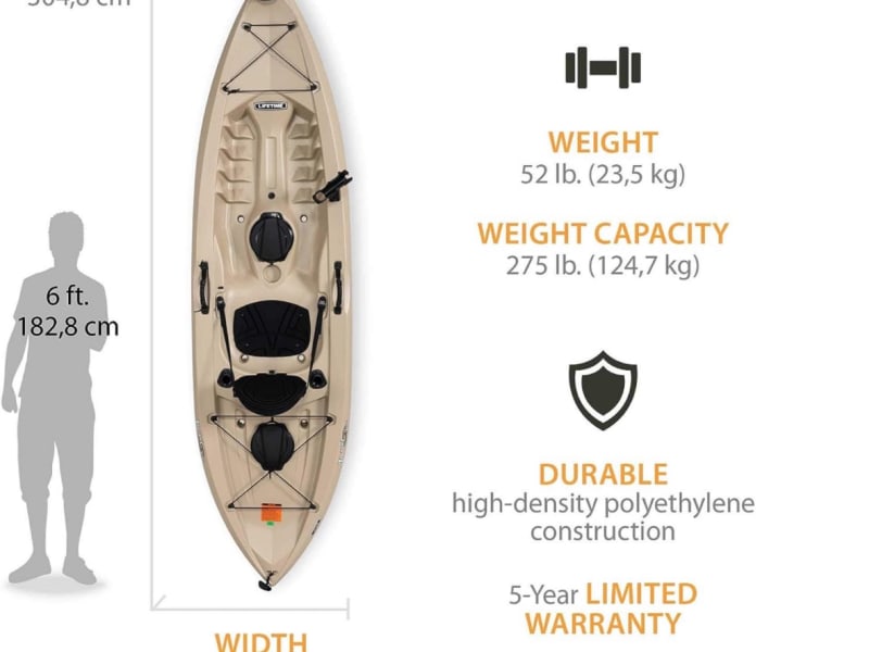 Item weight 79lbs Max capacity 500lbs Two seater kayak with x2 paddles. CGA Vest not included.