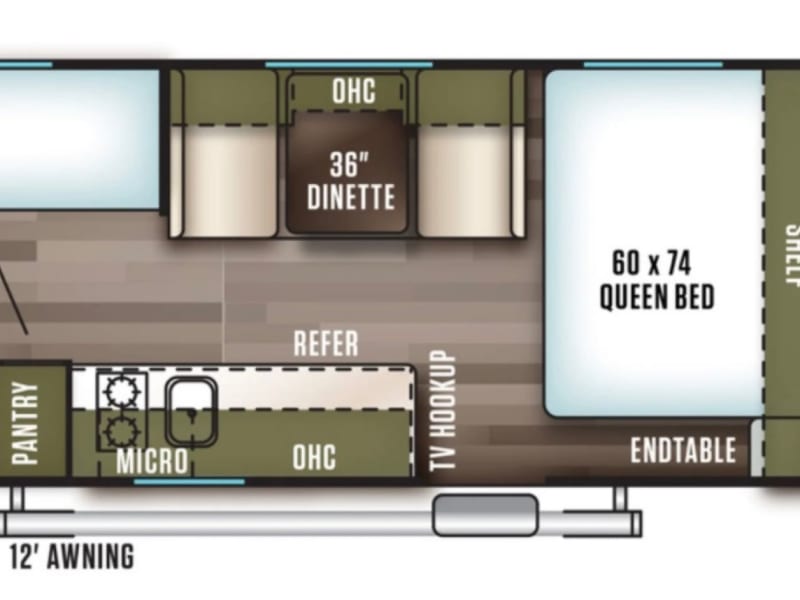 Dinette slides out to provide more floor space.