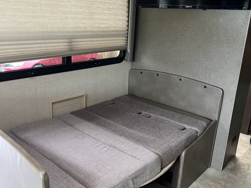 Table fold down for sleeping area. 
