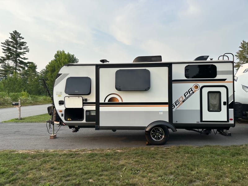 Exterior shot with slide out, rear door is for storage etc. 