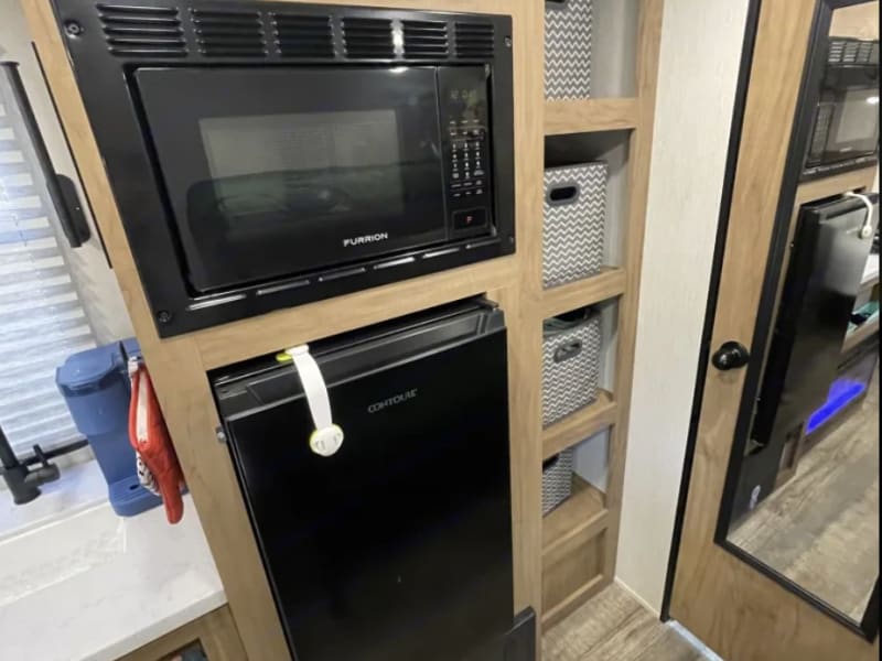 An AIR FRYER in a camper?!?...Yes!, and a convection microwave makes crazy-fast work of broiling burgers, or grilled veggies!