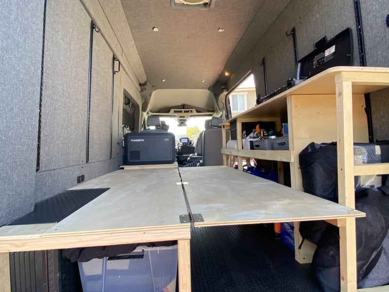Fold-out bed platform. 