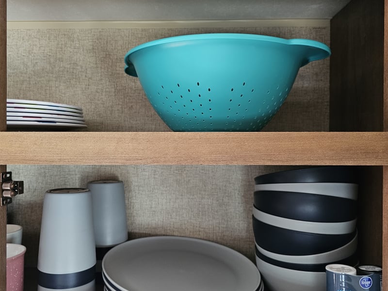 Colander, plates, bowls, cups