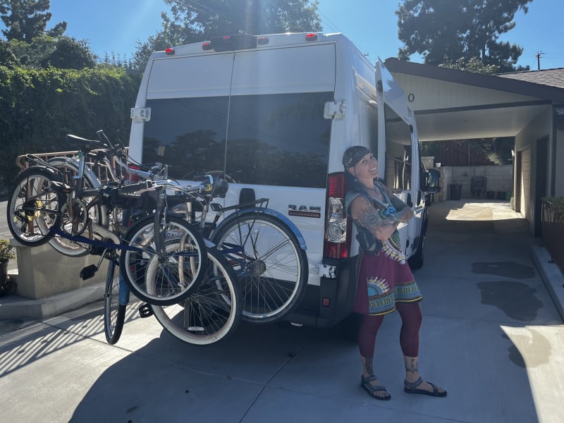 All loaded up for Love Story’s 1st burn. First time using the bike rack- ended up carting two extra bikes for other burners. Aside from making the van longer, it was as if the bikes weren’t even there. 