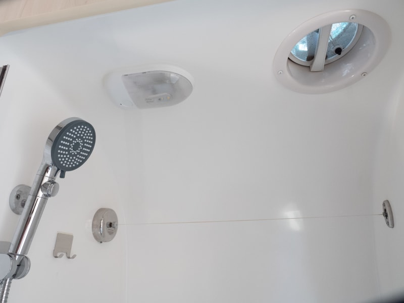 Shower is separate from bathroom, giving you privacy and more room. 
