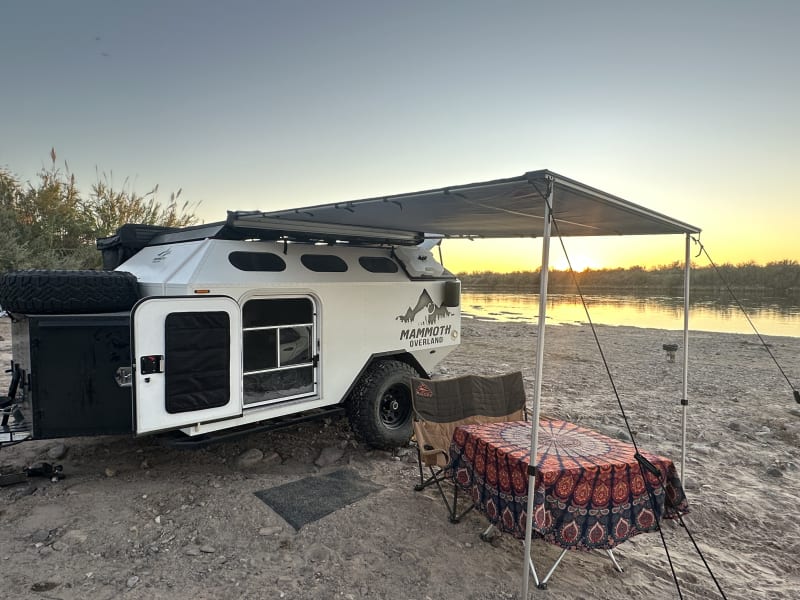 Manual retractable awning.