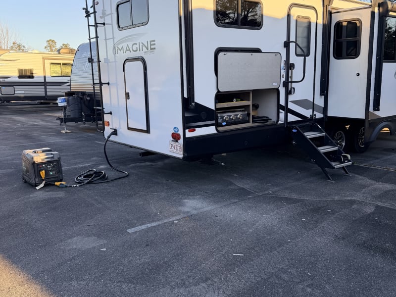 Generator can run entire camper and is available for rent
Griddle is propane