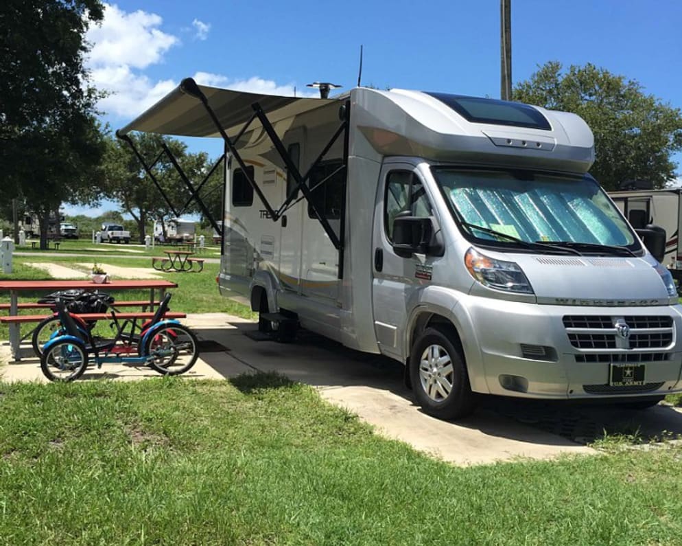 Display of the RV when set up at an RV park. 