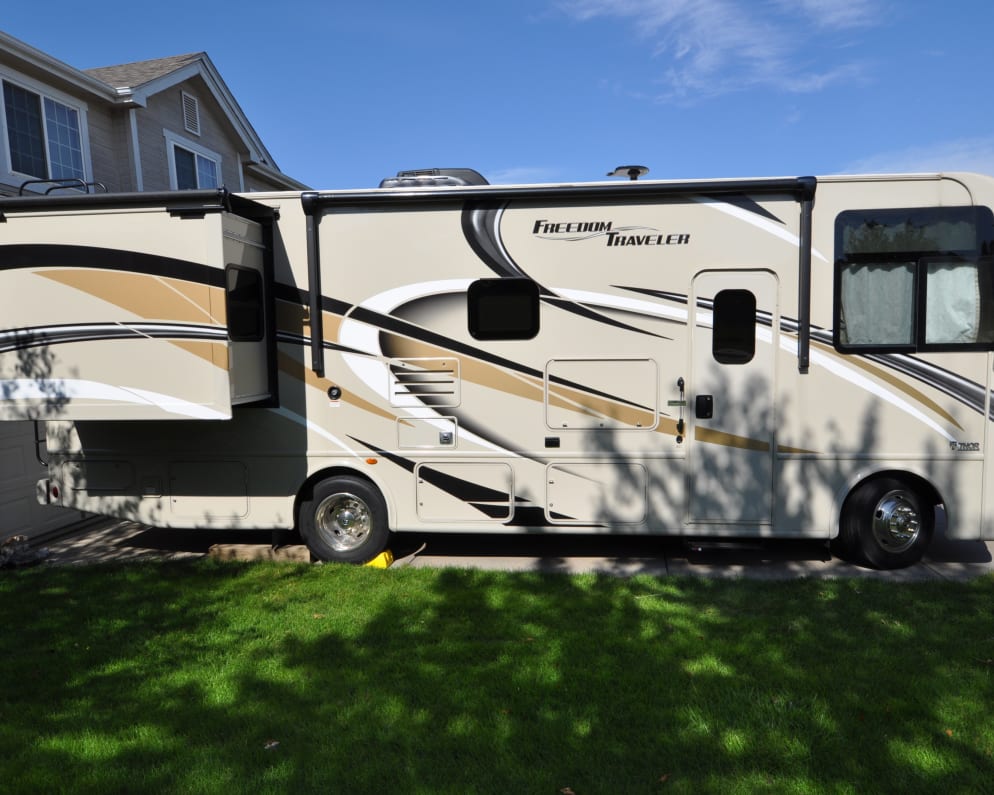 Slide out bedroom for extra space.
Lots of under coach storage with auto awning and outside tv and blue tooth sound system.