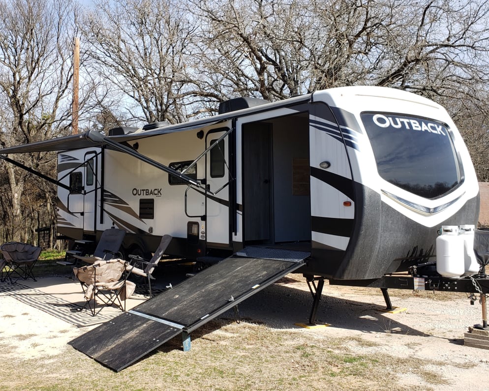 Unique side loading ramp to take your Big motorcycle or 4x4 with you on your RV getaway.