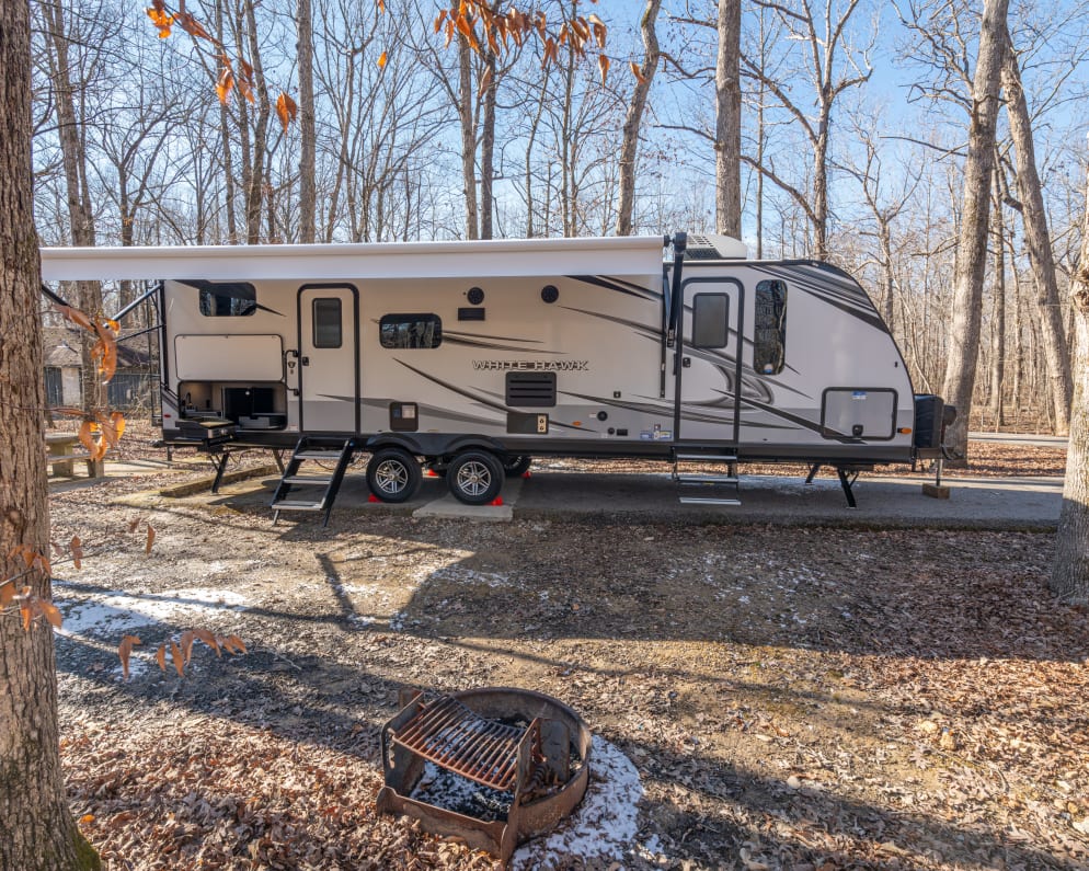 Sunhawk has a 21-foot awning spanning the outdoor kitchen and main entrance.  It provides a lot of cover, so you can enjoy the outdoors rain or shine.