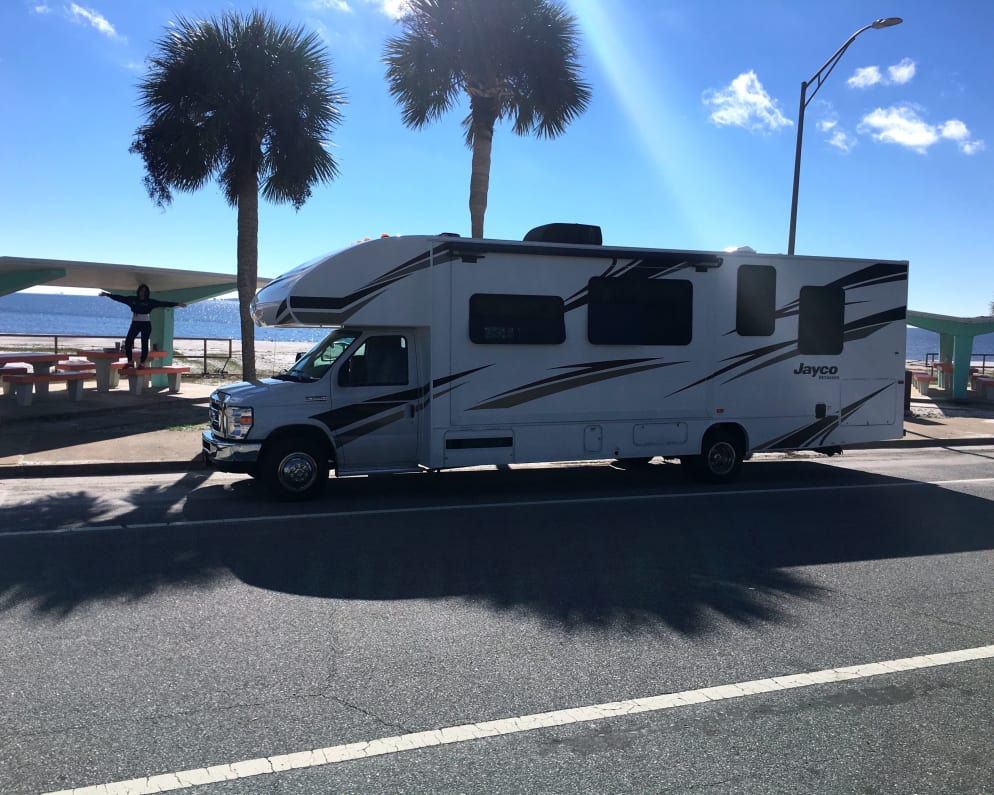 Parked in front of the beach at Carrabelle beach. 