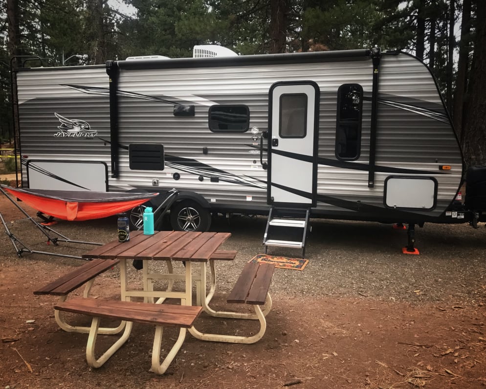 The trailer is the perfect size to tow and easily park while providing a comfortable environment to cook, sleep and clean up!