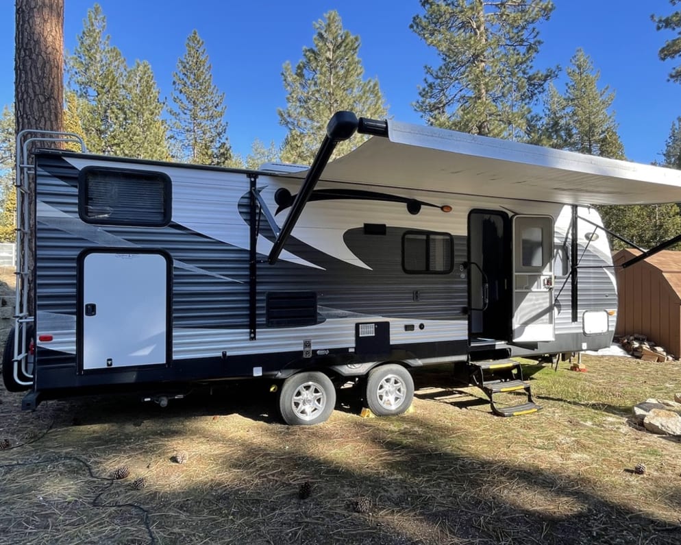 The automatic awning will provide shade at any campsite.