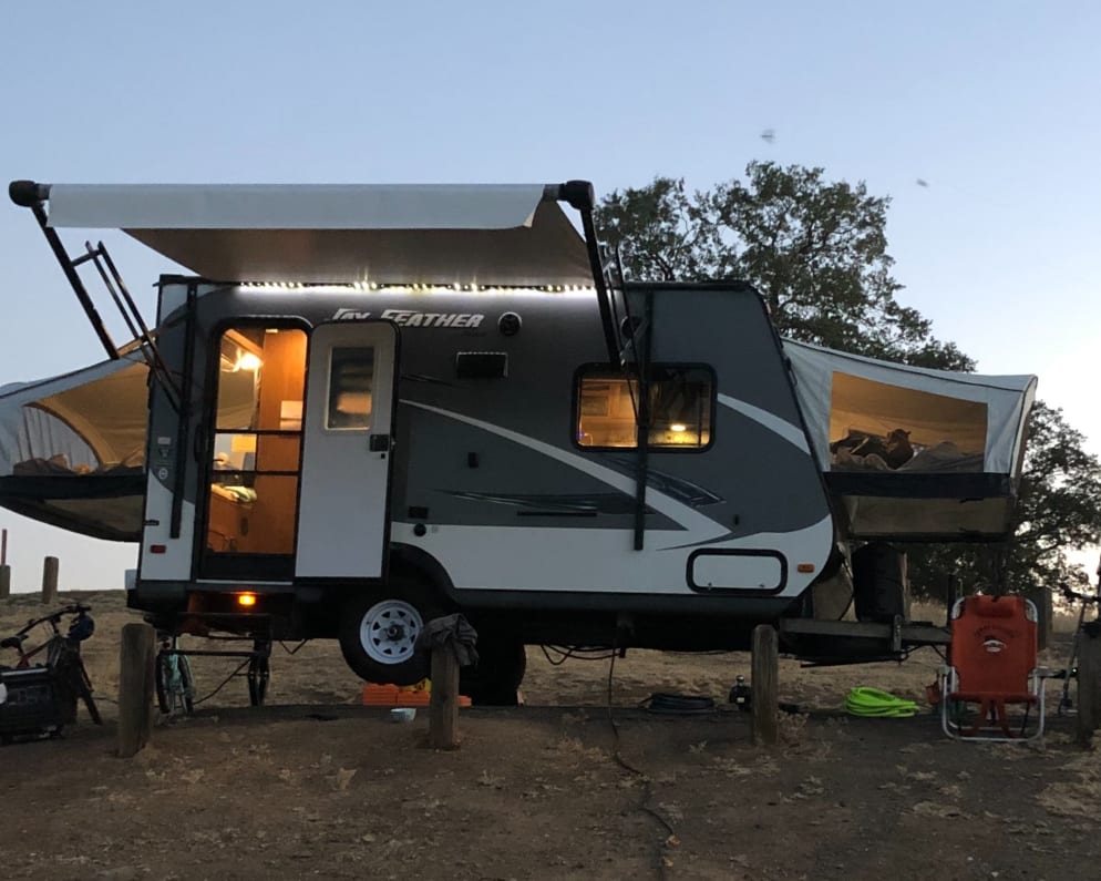 Our trailer is tiny but packs all the functionality of a 25&#39; trailer. Two private bedrooms, full bath, full kitchen and all the outdoor luxuries.