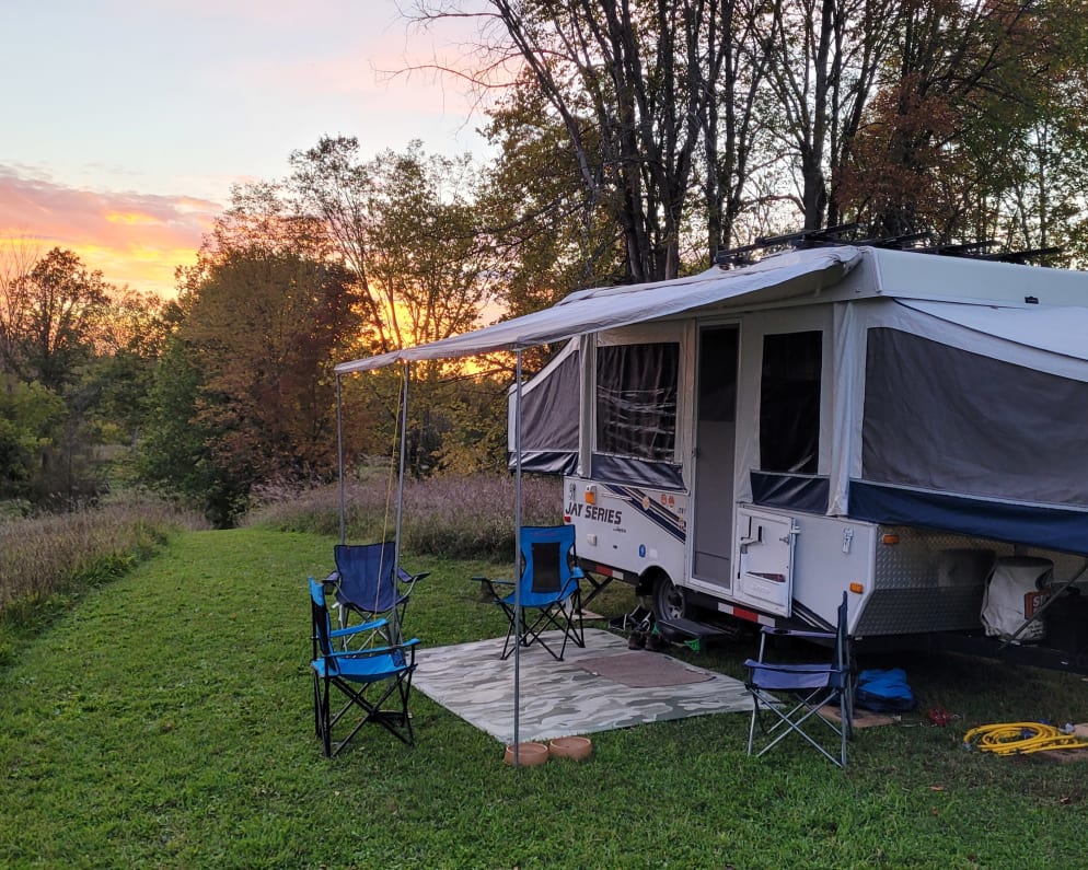 We have had the pleasure of camping in some beautiful places.  
The open views from inside the tent trailer give you a panoramic view of nature.