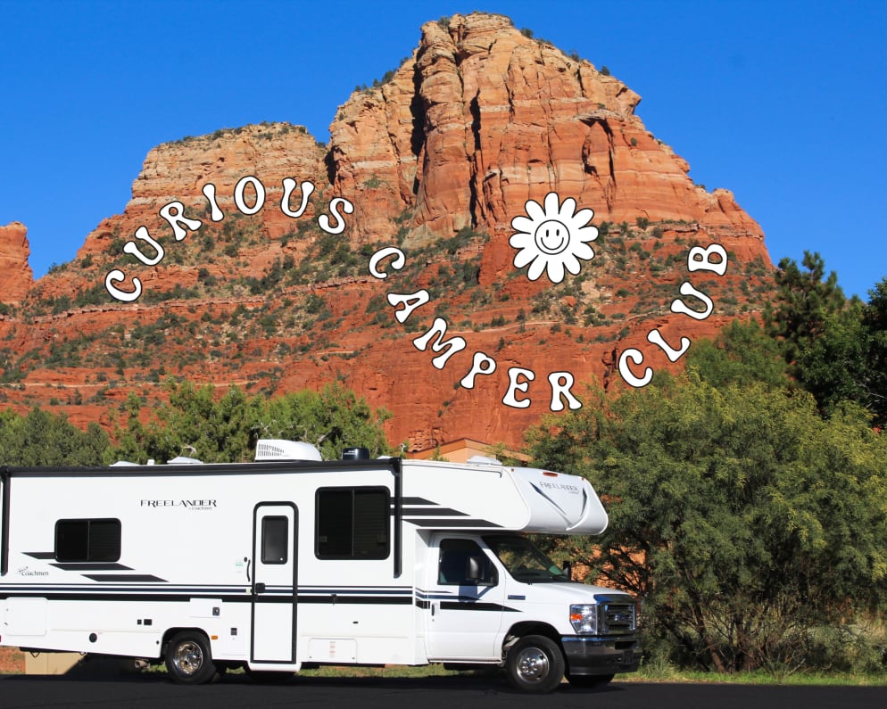 Our beautiful brand new camper shining in the Sedona sun! This 2022 Class C RV is the perfect size for your adventure wherever it takes you!