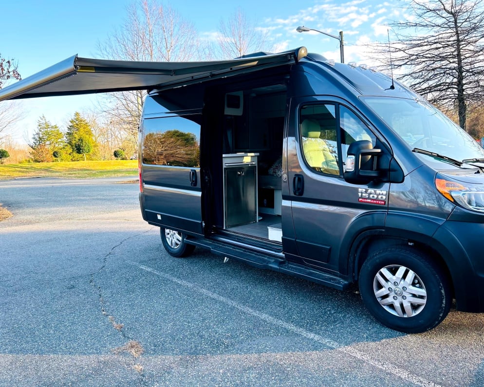 Awning out. Fits well into your standard parking spot