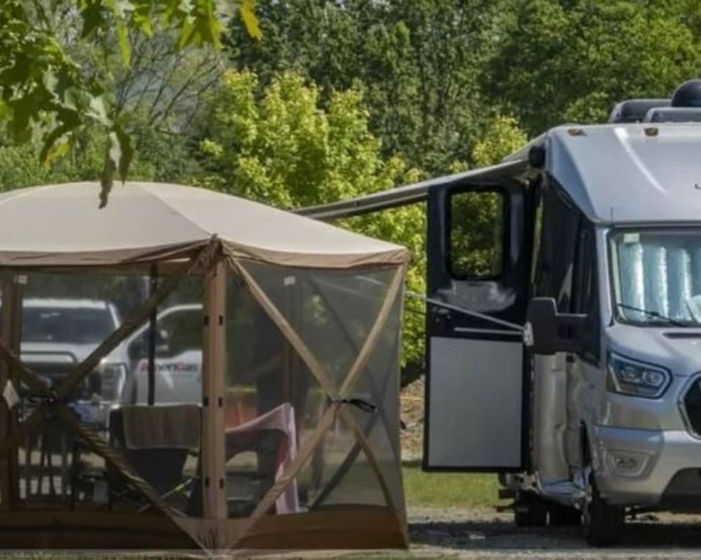 If shelter is rented, it fits over a campground&#39;s standard picnic table.