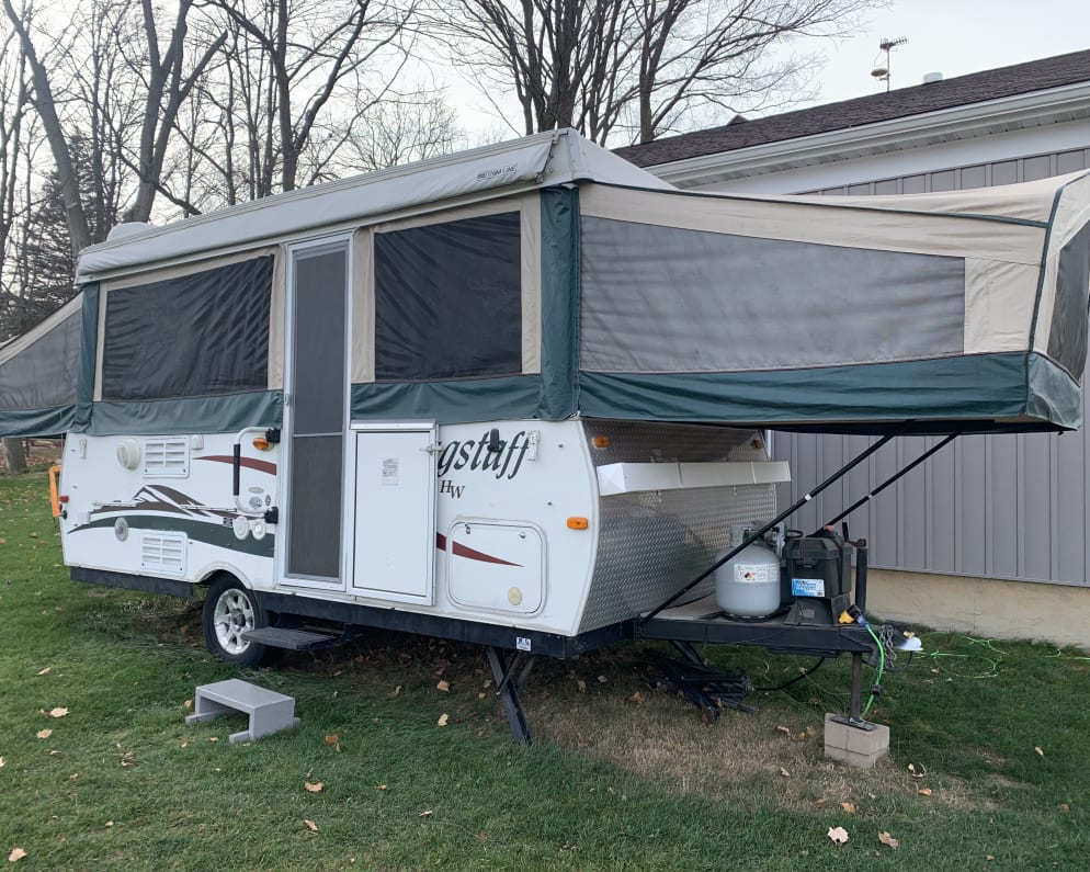 Hanging off the rear right corner of the room is a rain cover for the MaxAir fan so you can run the fan even when it’s raining without worries.