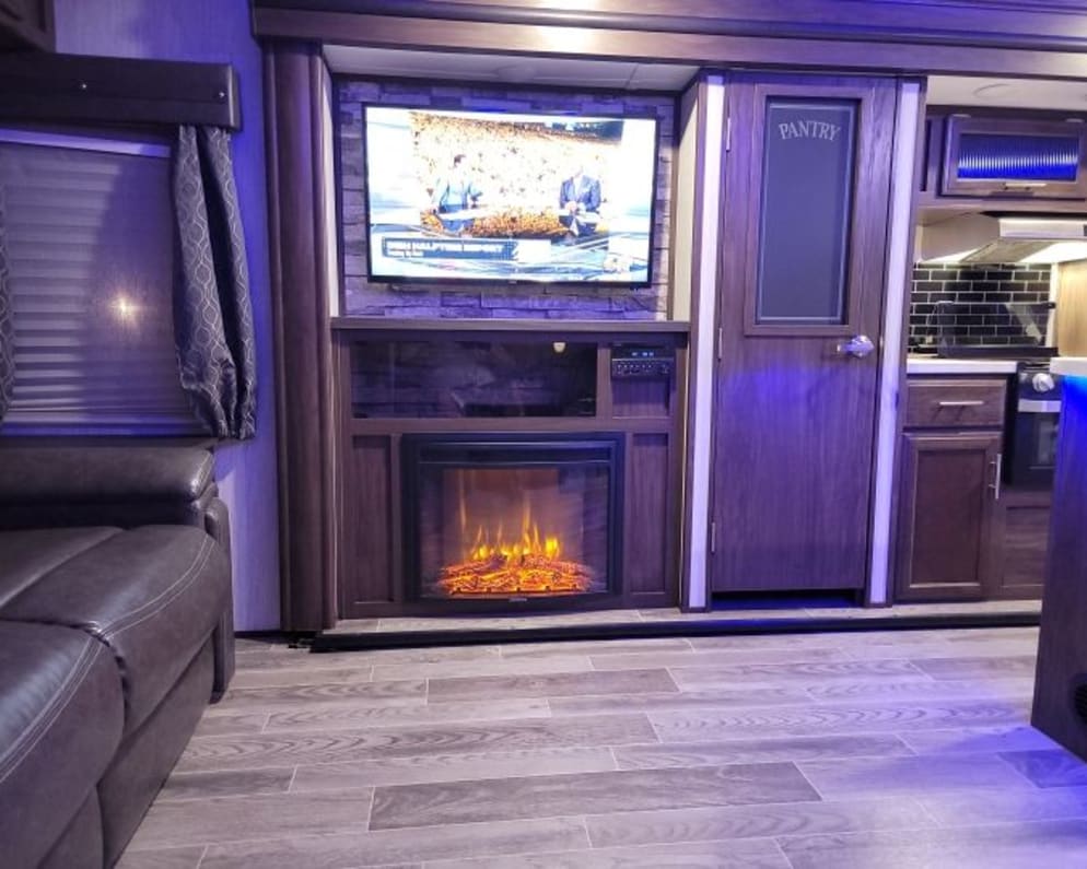 Fireplace and Smart  t.v. area