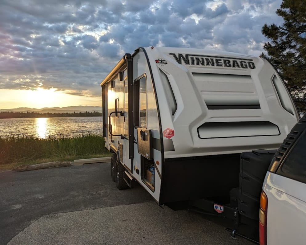 Beautiful sunset at Lake cascade in the Winnebago Micro Minnie you are going to love renting!