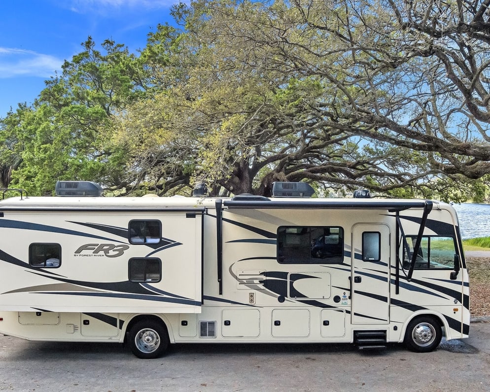 Outdoor TV, electric awning, lots of storage.  