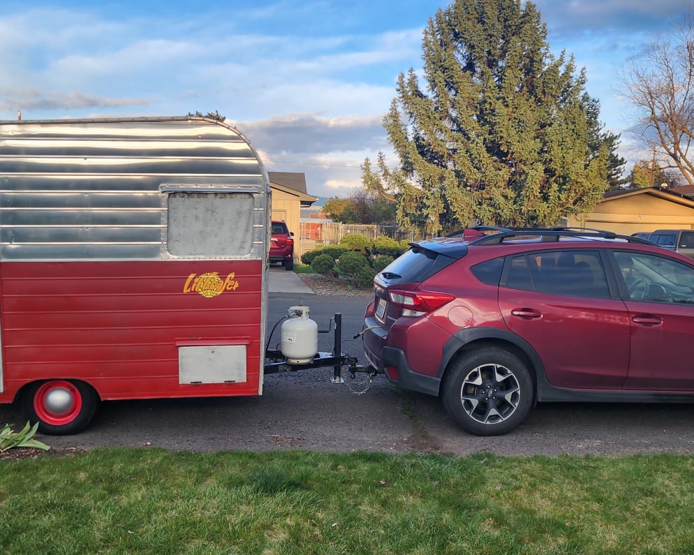 This Lil Loafer is lightweight and easy to tow behind almost any car. We tow it with our Subaru Crosstrek... which is a small car as you can see here. It&#39;s also easy to back into campsites or tow into festivals without being too crowded.