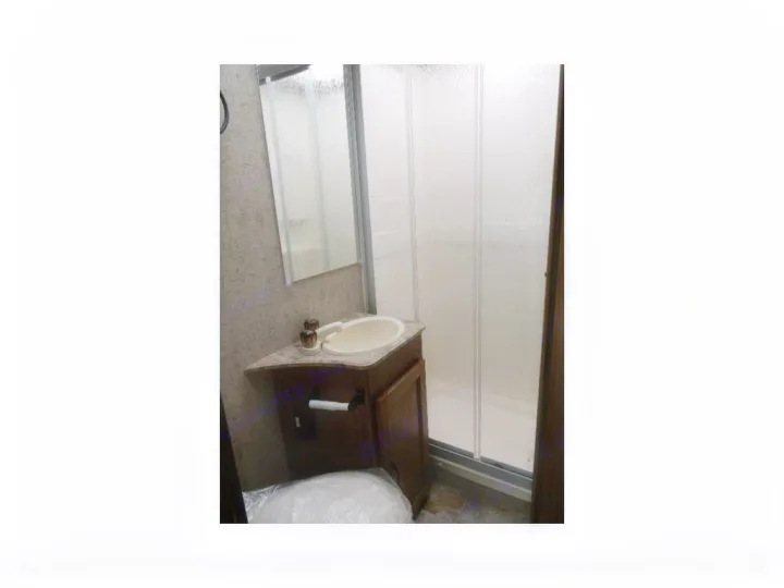 RV rental: Compact, functional bathroom features a vanity with sink, mirror, and enclosed shower stall. Toilet below.. Coachmen Freelander 2017